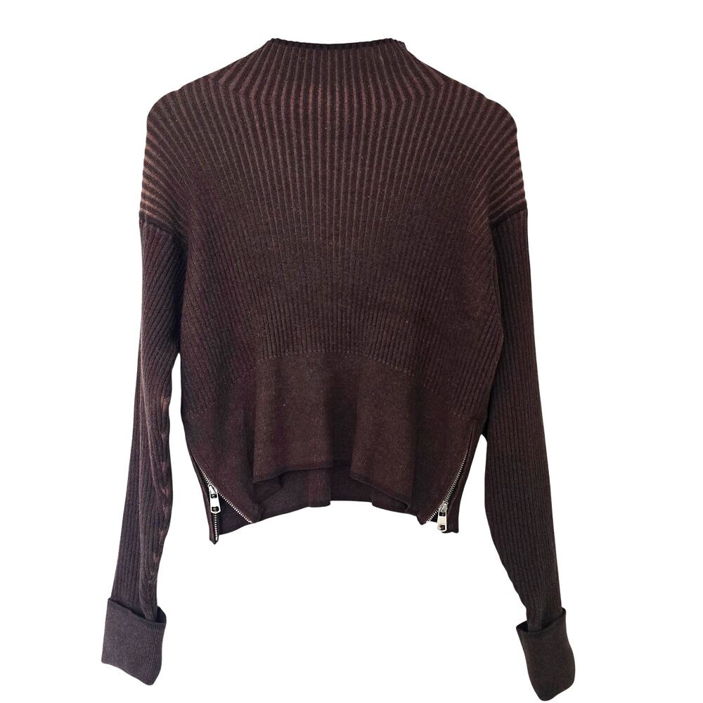 Varley Ribbed Mock Neck Pullover Knit Sweater Chocolate Brown Size M Cropped